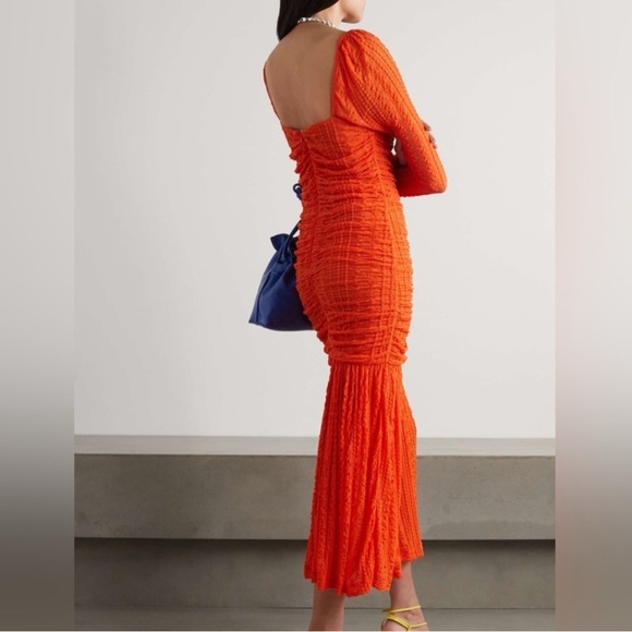 NWT Ganni Stunning Orange midi Long Sleeve Dress SZ 42 10/12 - Picture 1 of 12